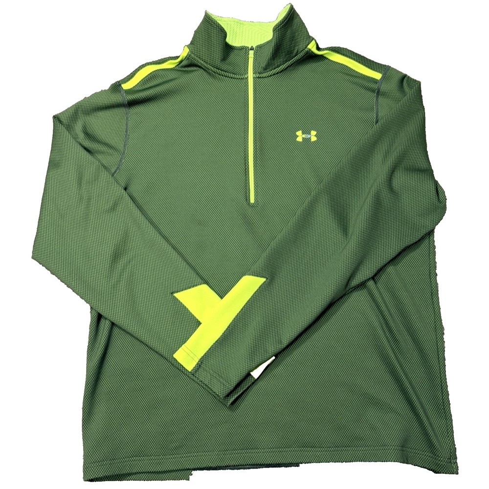 Under Armour Zip ColdGear Mens Long Sleeve Shirt Green with Neon Accents Large